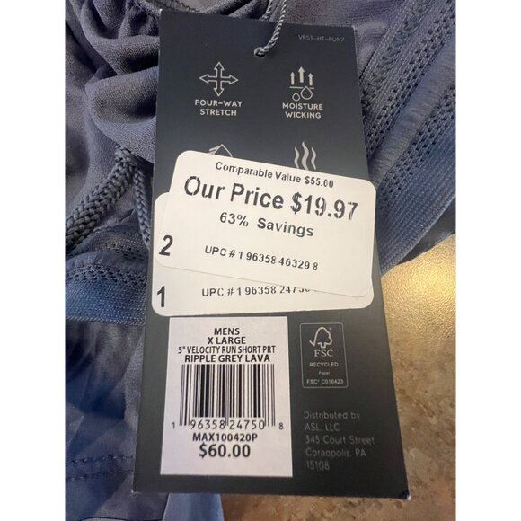 Mens 5" Velocity Run Shorts Ripple Grey Lava Moisture Wicking & 4-Way Stretch - Picture 5 of 8